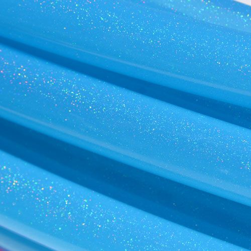 Close-up of blue glitter polypro tubing. DIY make your own hula hoops.