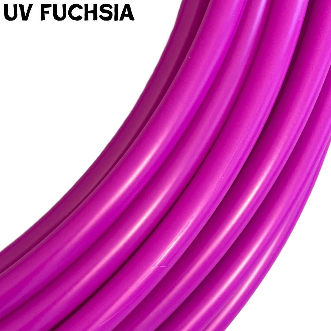 Furious fuchsia polypro tubing UV reactive on a white background. 